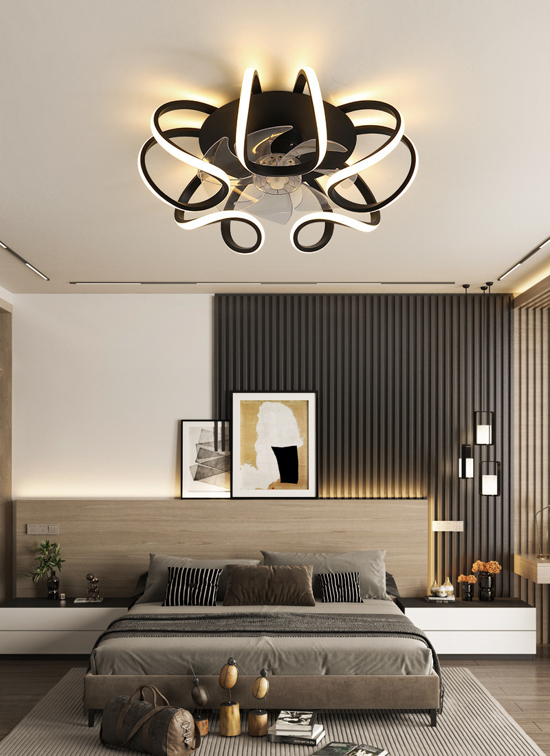 Post-Modern Ceiling Fan Light with Blades – LED Dimmable, Black/White/Gold/Grey, Bedroom Living Room Dining Room 7