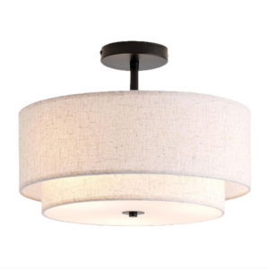16" Modern Fabric Flush Mount Ceiling Light – Linen Drum Shade, E26, Dimmable, Gold/Black Finish