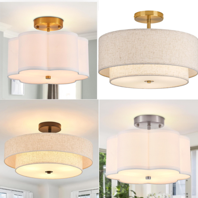 16" Modern Fabric Flush Mount Ceiling Light – Linen Drum Shade, E26, Dimmable, Gold/Black Finish 2 16" Modern Fabric Flush Mount Ceiling Light – Linen Drum Shade, E26, Dimmable, Gold/Black Finish - Image 2