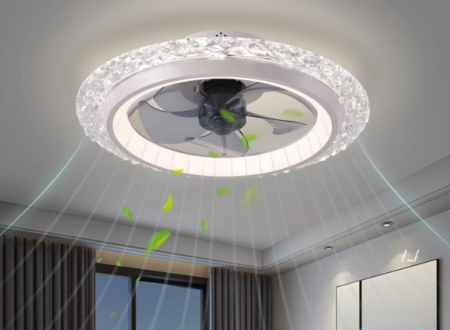 Crystal LED Ceiling Fan Light | 58W Dimmable | APP & Remote Control | 50cm | Bedroom Living Room 2 Crystal LED Ceiling Fan Light | 58W Dimmable | APP & Remote Control | 50cm | Bedroom Living Room - Image 2