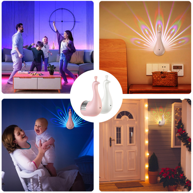 Peacock Projector Night Light | Colourful LED Wall Light | Battery Powered | Bedroom Bedside Decor peacock night light 4 peacock LED night light white colourful projector bedroom bedside decorative lamp