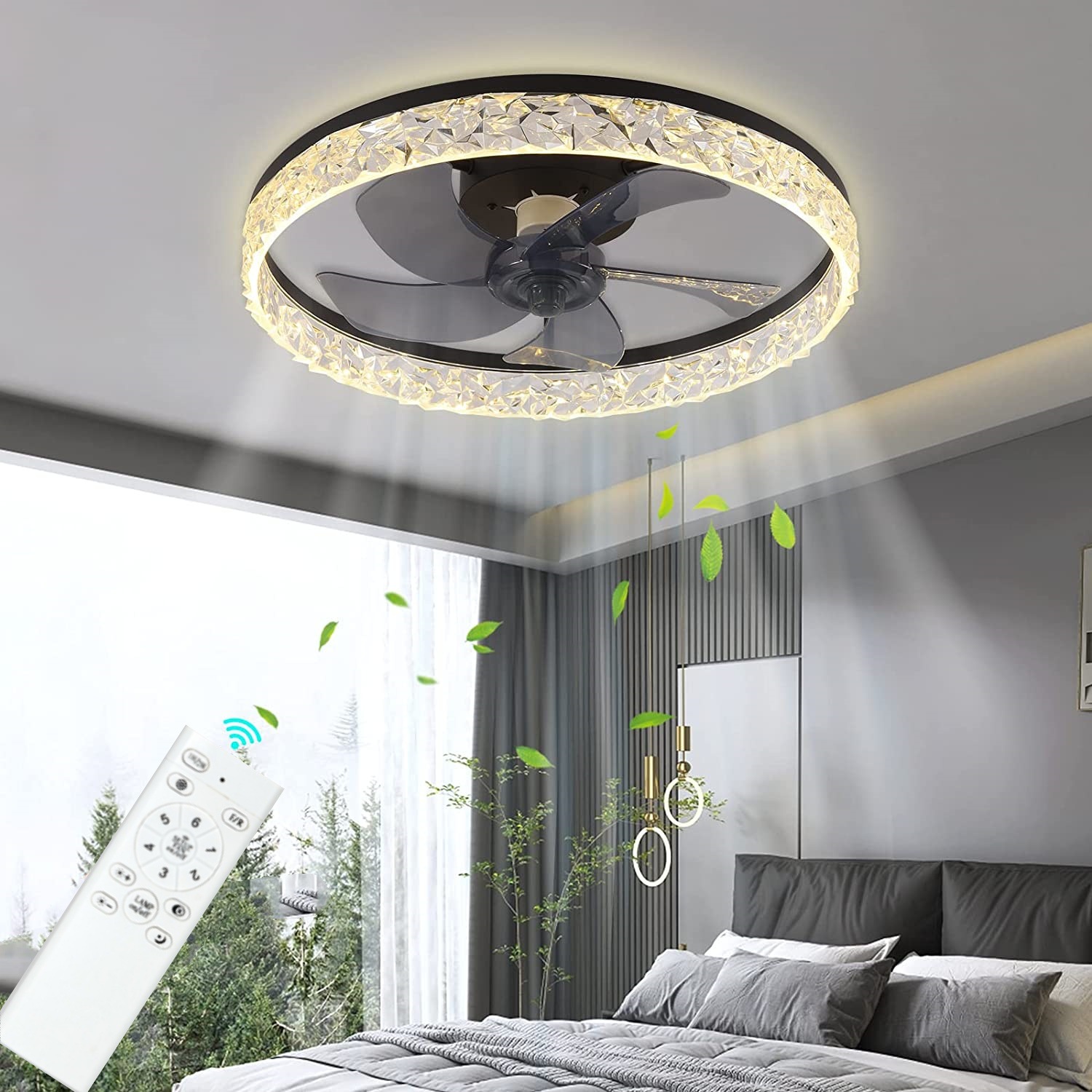Nordic Crystal Ceiling Fan Light – LED Dimmable, Black & White, Bedroom Living Room, 85-265V Wholesale 5 Nordic Crystal Ceiling Fan Light – LED Dimmable, Black & White, Bedroom Living Room, 85-265V Wholesale - Image 5