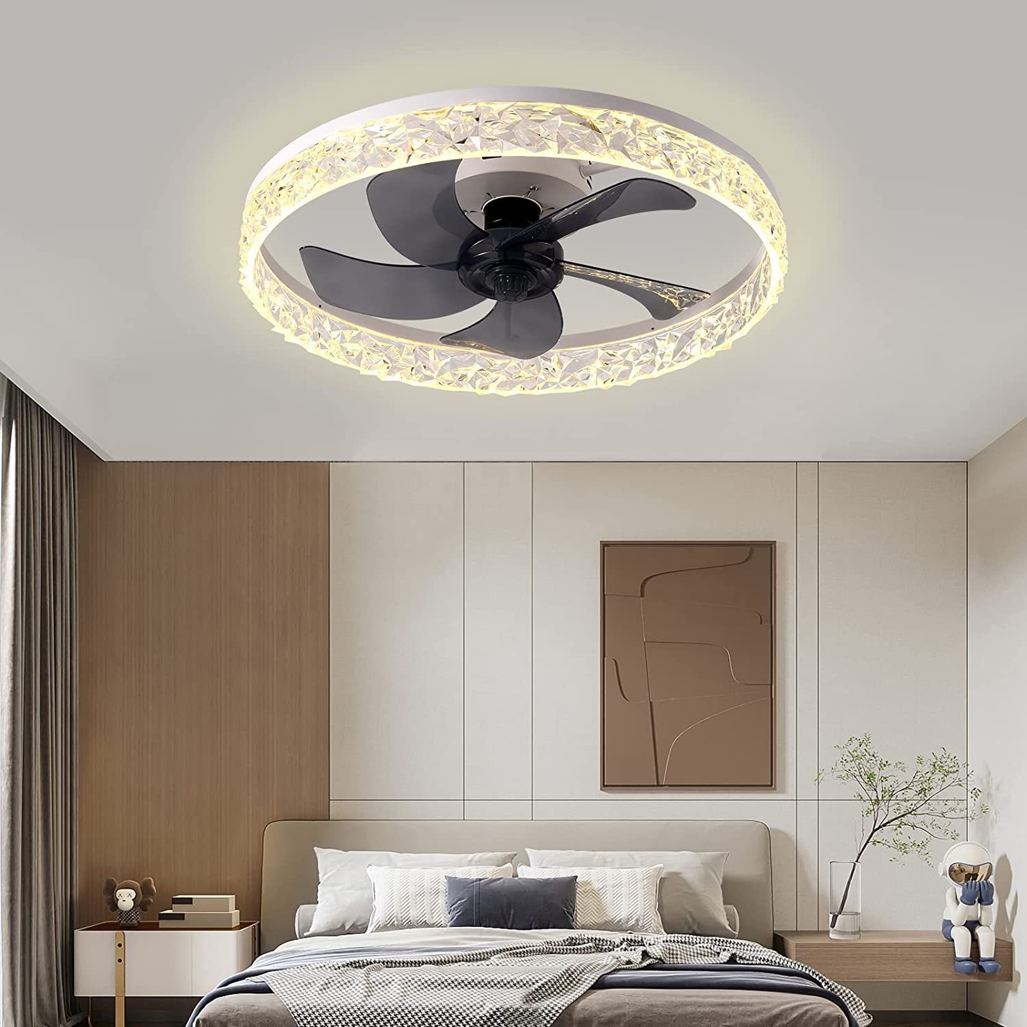 Nordic Crystal Ceiling Fan Light – LED Dimmable, Black & White, Bedroom Living Room, 85-265V Wholesale 8