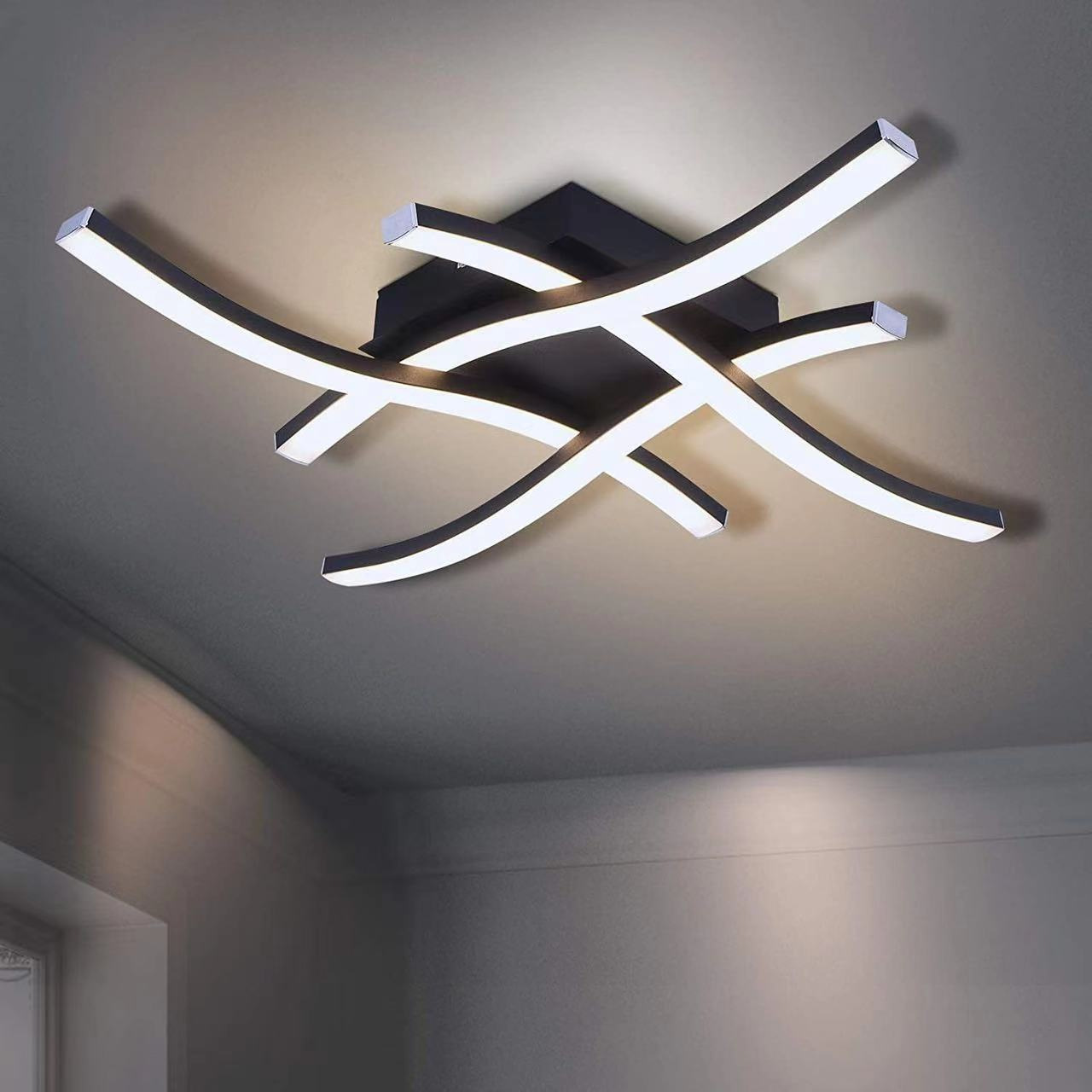 Modern Wave LED Ceiling Light 2 3 4 Head | Tricolor Dimmable Black White Wholesale 6