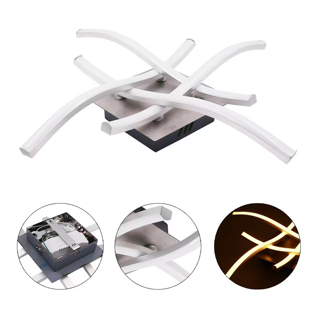 Modern Wave LED Ceiling Light 2 3 4 Head | Tricolor Dimmable Black White Wholesale 7