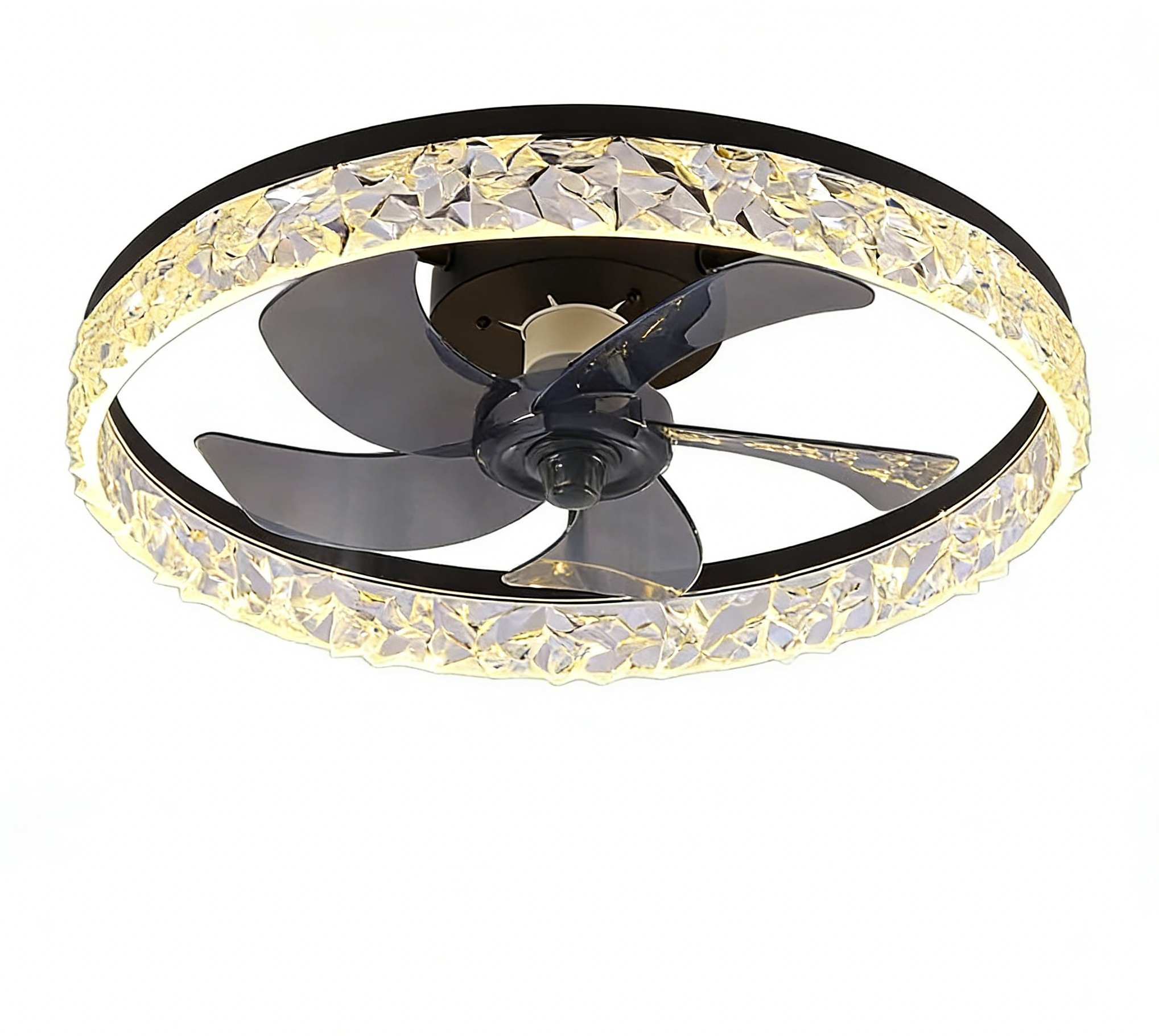 Nordic Crystal Ceiling Fan Light – LED Dimmable, Black & White, Bedroom Living Room, 85-265V Wholesale 1 Ceiling fan with remote control features