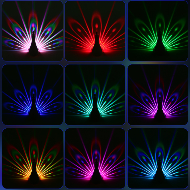 Peacock Projector Night Light | Colourful LED Wall Light | Battery Powered | Bedroom Bedside Decor peacock night light 5 peacock LED night light white colourful projector bedroom bedside decorative lamp