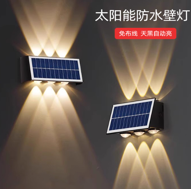 Solar LED Wall Light | Outdoor Waterproof IP65 | 4/6/8 LED Warm White | Garden Villa Fence Porch 8 solar LED wall light outdoor IP65 waterproof warm white garden villa fence porch