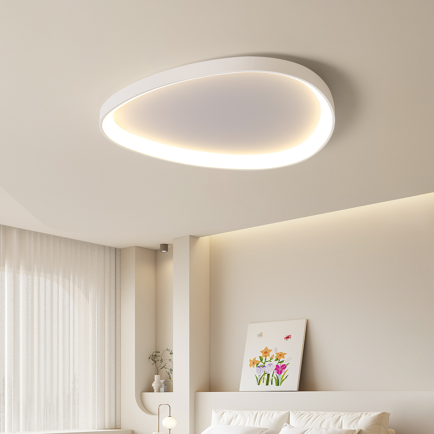 Nordic Minimalist Modern LED Ceiling Light | Living Room Bedroom Study | Round & Rectangle | White & Black | Dimmable Remote 10