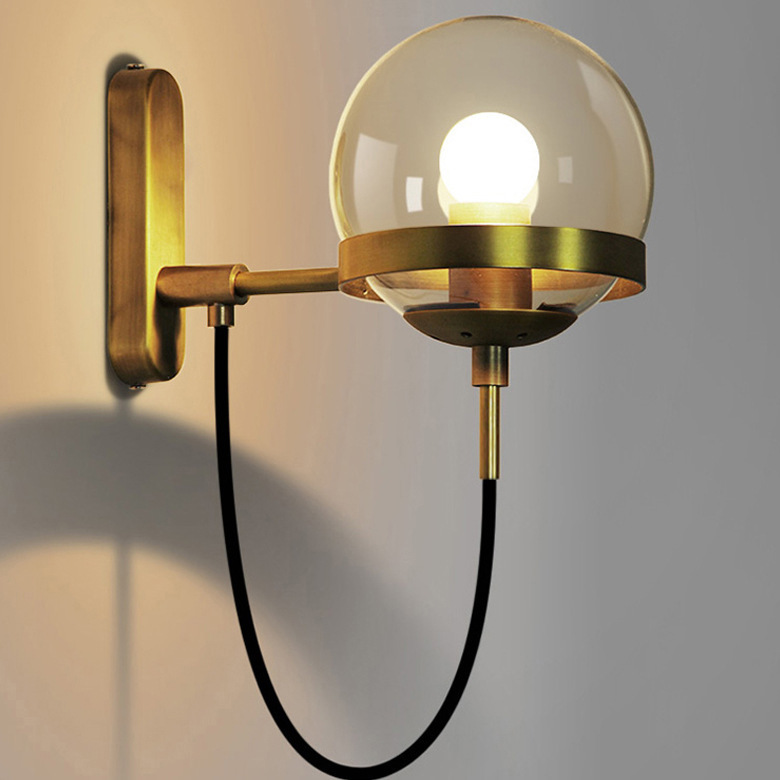 Nordic Glass Globe Wall Light | Vintage Industrial Sconce | Bedroom Restaurant Hotel | Antique Bronze & Black | LED Indoor Wall Lamp 9