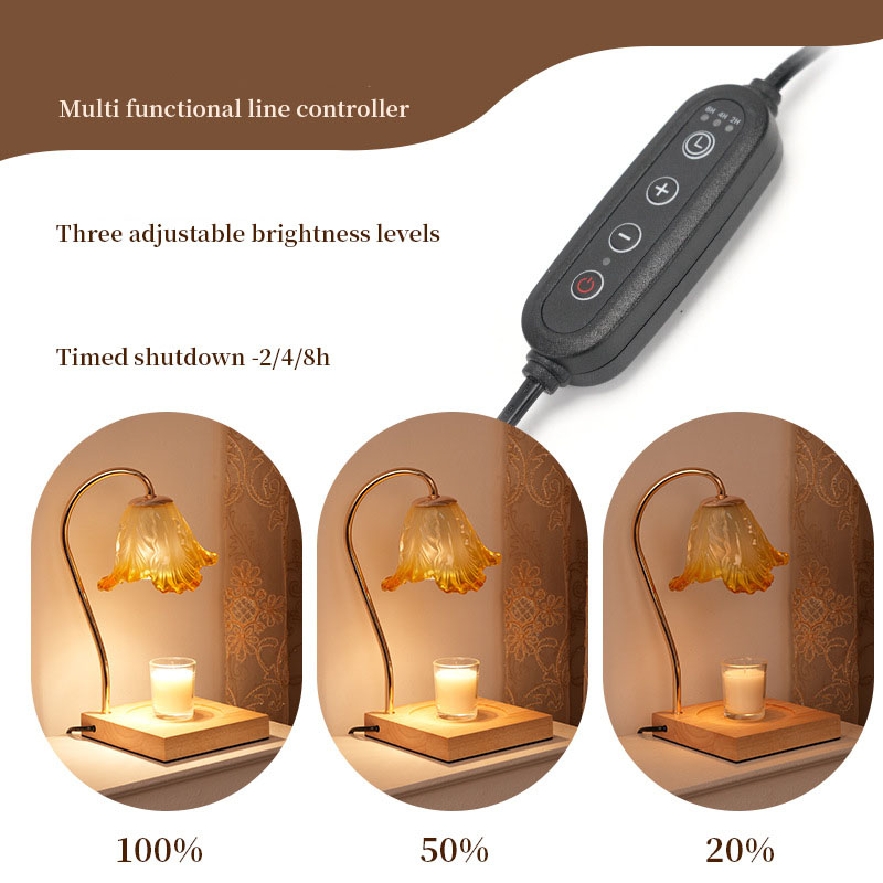 Adjustable Wax Melt Aromatherapy Candle Warmer Lamp | 3-Level Dimmer Auto-Off Timer | Glass Wood | EU CE | Living Room Bedroom Hotel 10