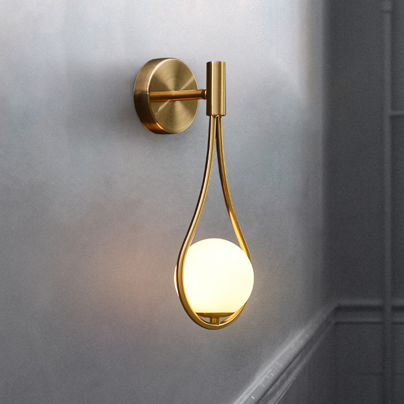 Post-Modern Luxury Gold Wall Light | Bedroom Living Room Staircase | Teardrop Glass Sconce | Antique Bronze & Black | LED Indoor 6