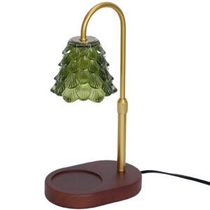 Green Glass Adjustable Candle Warmer Lamp | Romantic Vintage Aromatherapy Wax Melt | Bamboo Wood Base | EU CE FCC ROHS | US & EU Plug
