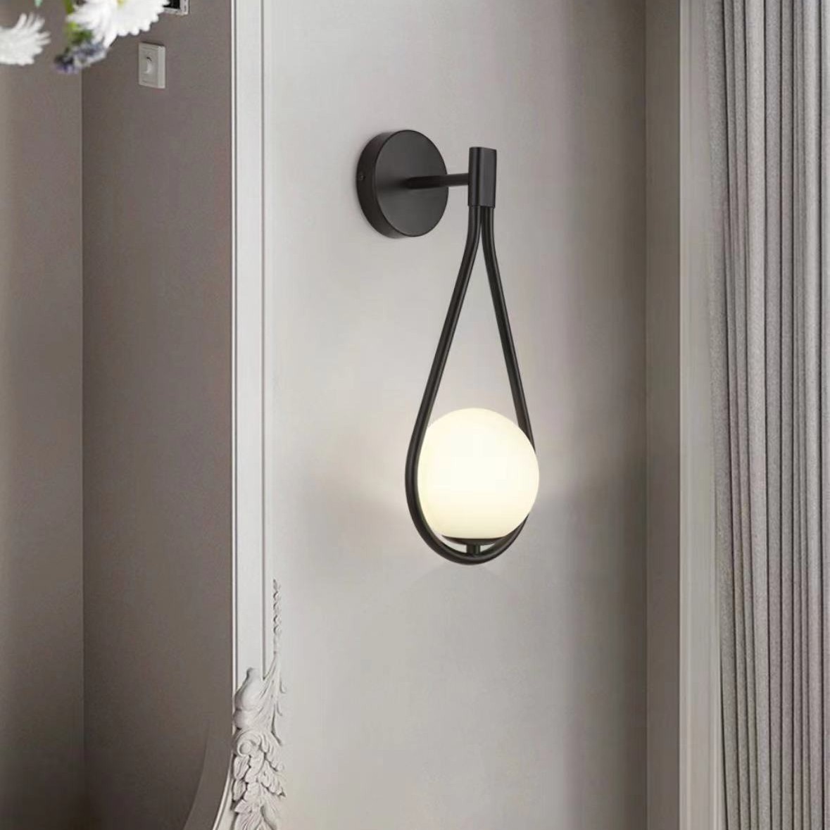 Post-Modern Luxury Gold Wall Light | Bedroom Living Room Staircase | Teardrop Glass Sconce | Antique Bronze & Black | LED Indoor 9