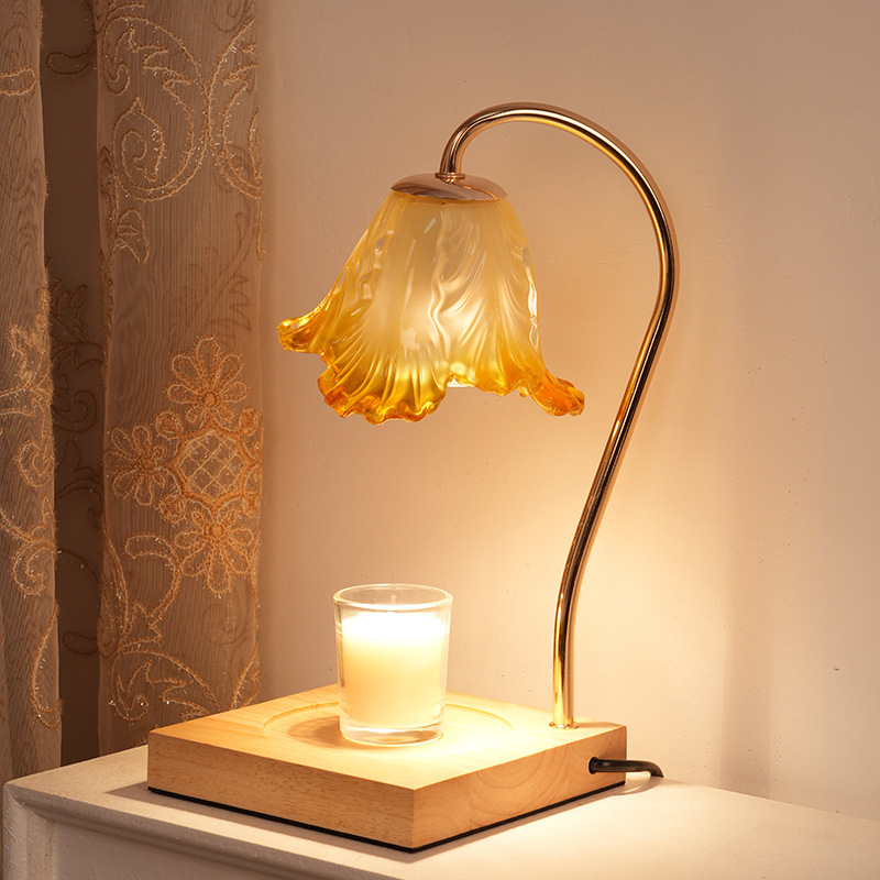 Adjustable Wax Melt Aromatherapy Candle Warmer Lamp | 3-Level Dimmer Auto-Off Timer | Glass Wood | EU CE | Living Room Bedroom Hotel 6