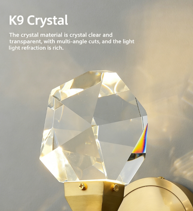 Brass Crystal Wall Lamp | Solid Brass Body K9 Crystal Shade | Bubble & Clear | Bedroom Living Room 3 Brass Crystal Wall Lamp | Solid Brass Body K9 Crystal Shade | Bubble & Clear | Bedroom Living Room - Image 3