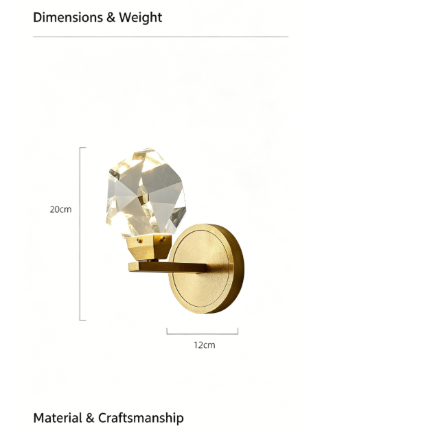 Brass Crystal Wall Lamp | Solid Brass Body K9 Crystal Shade | Bubble & Clear | Bedroom Living Room 6