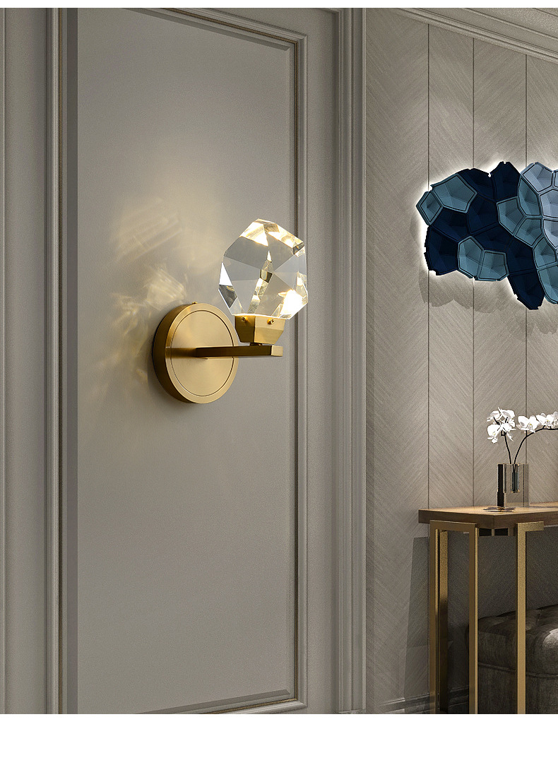 Brass Crystal Wall Lamp | Solid Brass Body K9 Crystal Shade | Bubble & Clear | Bedroom Living Room 7