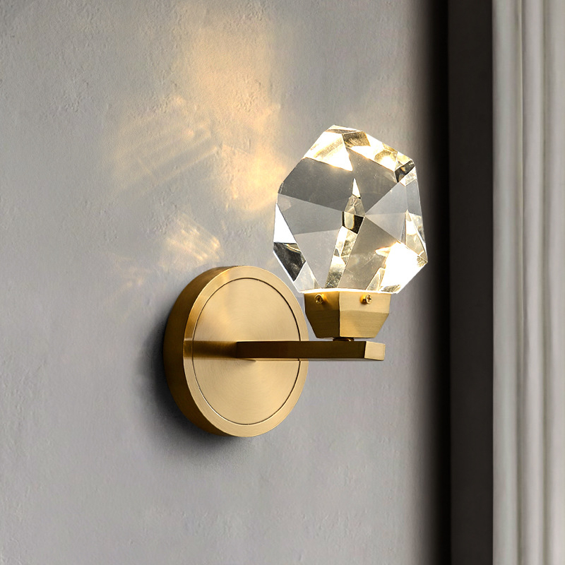 Brass Crystal Wall Lamp | Solid Brass Body K9 Crystal Shade | Bubble & Clear | Bedroom Living Room 2 Brass Crystal Wall Lamp | Solid Brass Body K9 Crystal Shade | Bubble & Clear | Bedroom Living Room - Image 2