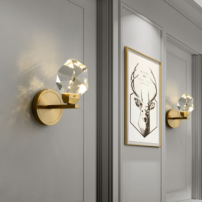 Brass Crystal Wall Lamp | Solid Brass Body K9 Crystal Shade | Bubble & Clear | Bedroom Living Room 5