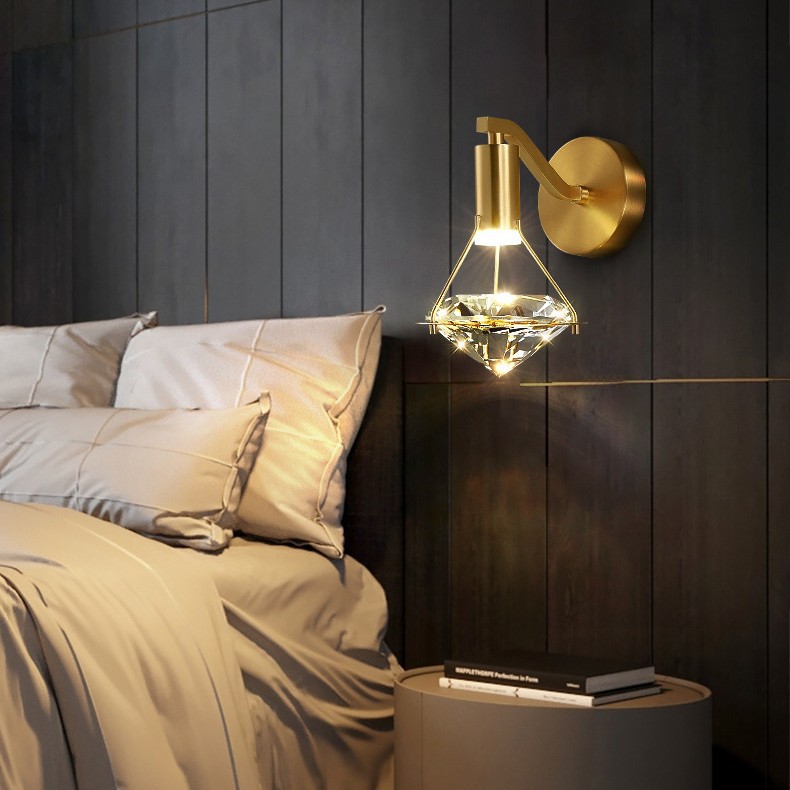 All-Copper Wall Lamp Postmodern Light Luxury Crystal Bedroom Bedside Light | H65 Brass K9 Crystal Shade 5