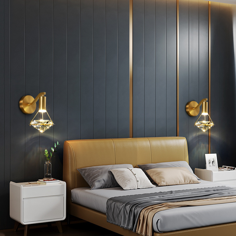 All-Copper Wall Lamp Postmodern Light Luxury Crystal Bedroom Bedside Light | H65 Brass K9 Crystal Shade 2 All-Copper Wall Lamp Postmodern Light Luxury Crystal Bedroom Bedside Light | H65 Brass K9 Crystal Shade - Image 2