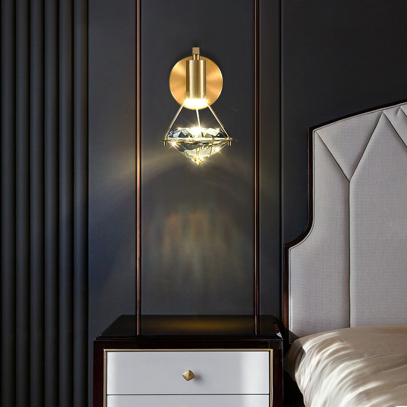 All-Copper Wall Lamp Postmodern Light Luxury Crystal Bedroom Bedside Light | H65 Brass K9 Crystal Shade 3 All-Copper Wall Lamp Postmodern Light Luxury Crystal Bedroom Bedside Light | H65 Brass K9 Crystal Shade - Image 3