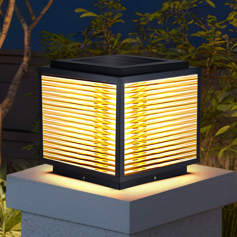 Solar Courtyard Outdoor Column Head Light | IP55 Waterproof | 3C Certified | LED Striped Shade | Power & Solar Dual Models | 20/25/30/40/50CM | PL-9122 6