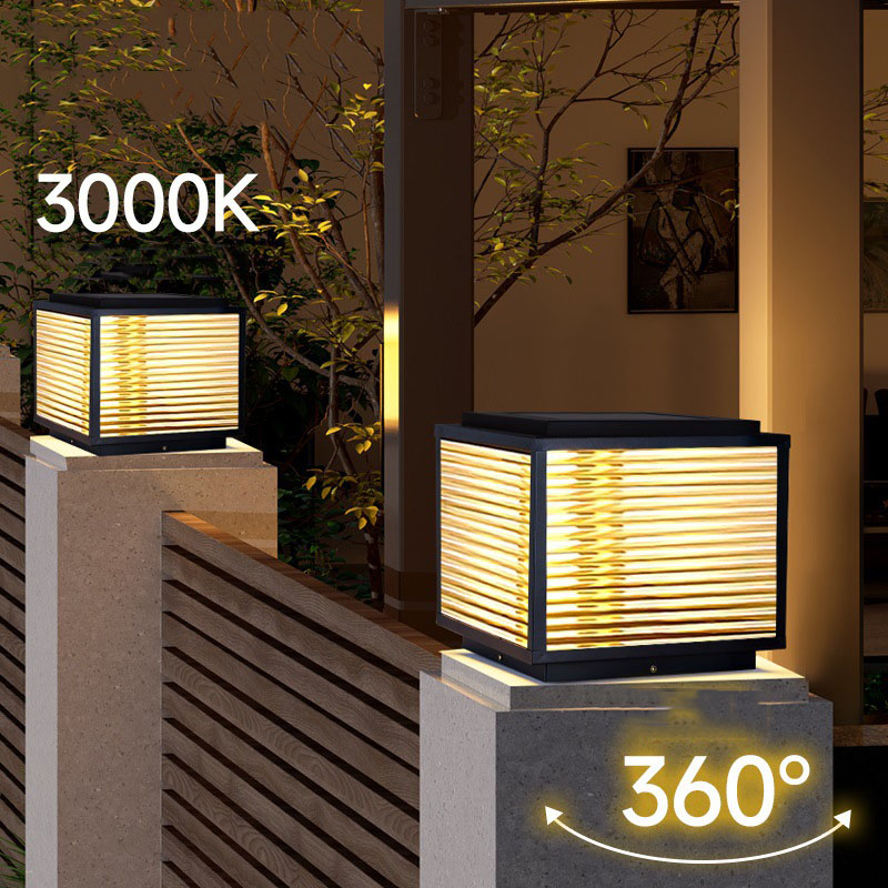 Solar Courtyard Outdoor Column Head Light | IP55 Waterproof | 3C Certified | LED Striped Shade | Power & Solar Dual Models | 20/25/30/40/50CM | PL-9122 5 Solar Courtyard Outdoor Column Head Light | IP55 Waterproof | 3C Certified | LED Striped Shade | Power & Solar Dual Models | 20/25/30/40/50CM | PL-9122 - Image 5
