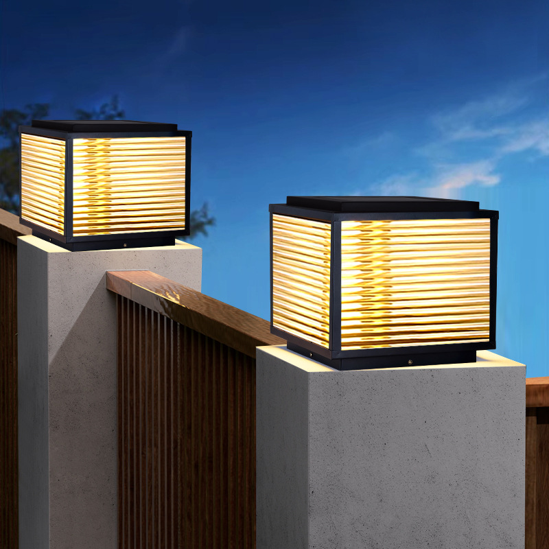 Solar Courtyard Outdoor Column Head Light | IP55 Waterproof | 3C Certified | LED Striped Shade | Power & Solar Dual Models | 20/25/30/40/50CM | PL-9122 2 Solar Courtyard Outdoor Column Head Light | IP55 Waterproof | 3C Certified | LED Striped Shade | Power & Solar Dual Models | 20/25/30/40/50CM | PL-9122 - Image 2