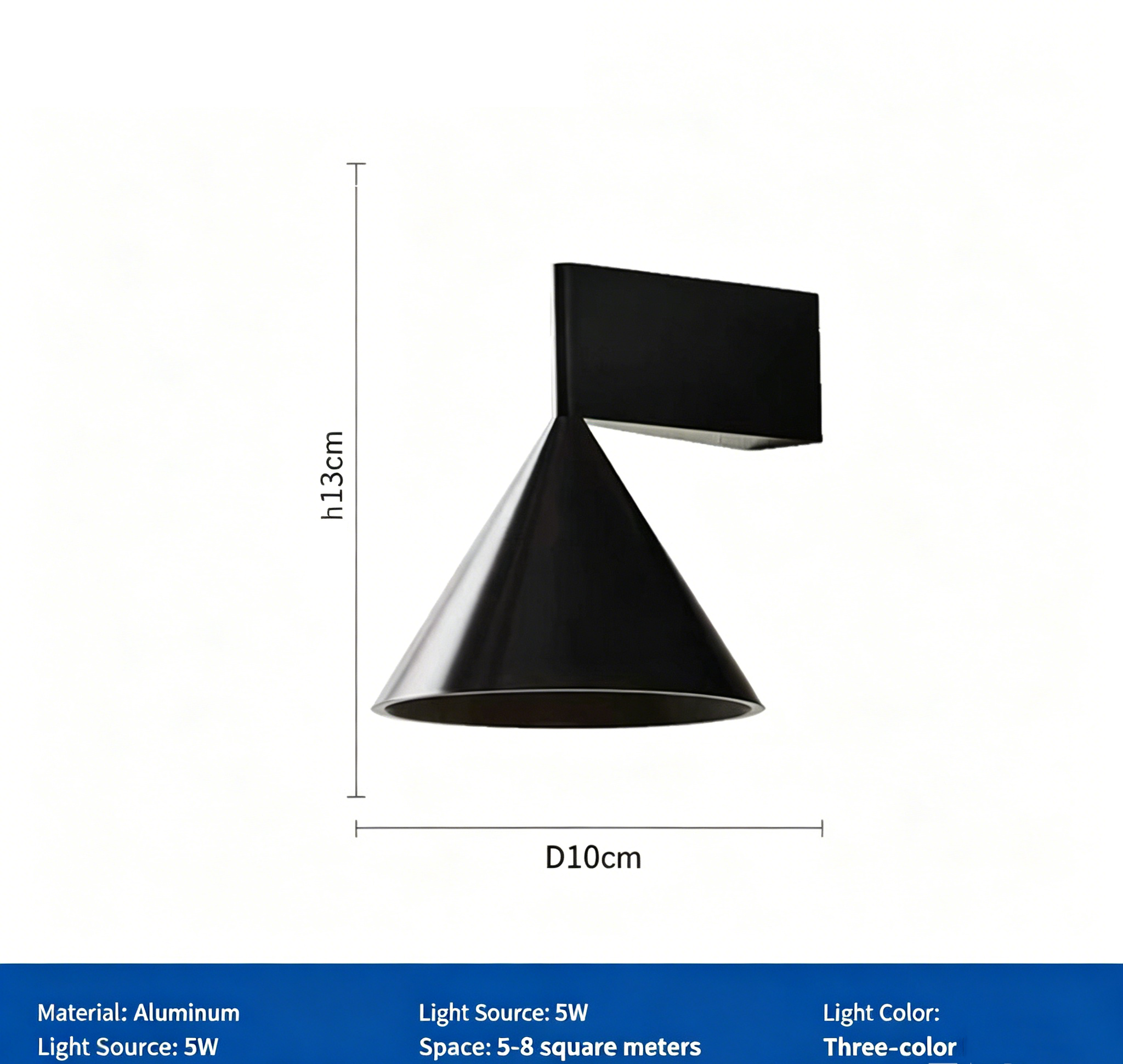 Aluminium Cone Wall Sconce | Brushed Silver & Black | 5W Tri-Colour | Bedroom Corridor | Bulk Supply 7