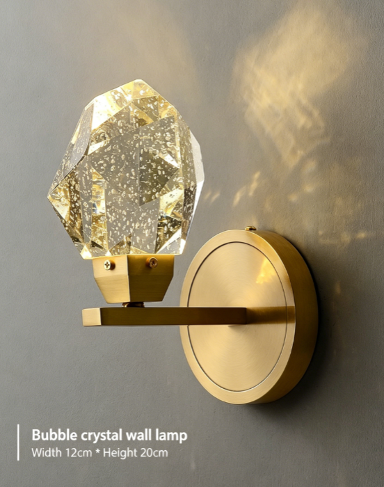 Brass Crystal Wall Lamp | Solid Brass Body K9 Crystal Shade | Bubble & Clear | Bedroom Living Room 8