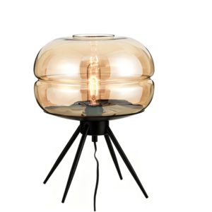 Wholesale Glass Table Lamp | Nordic Smoked Glass Shade | Iron Tripod Base | Bedroom Living Room Decor