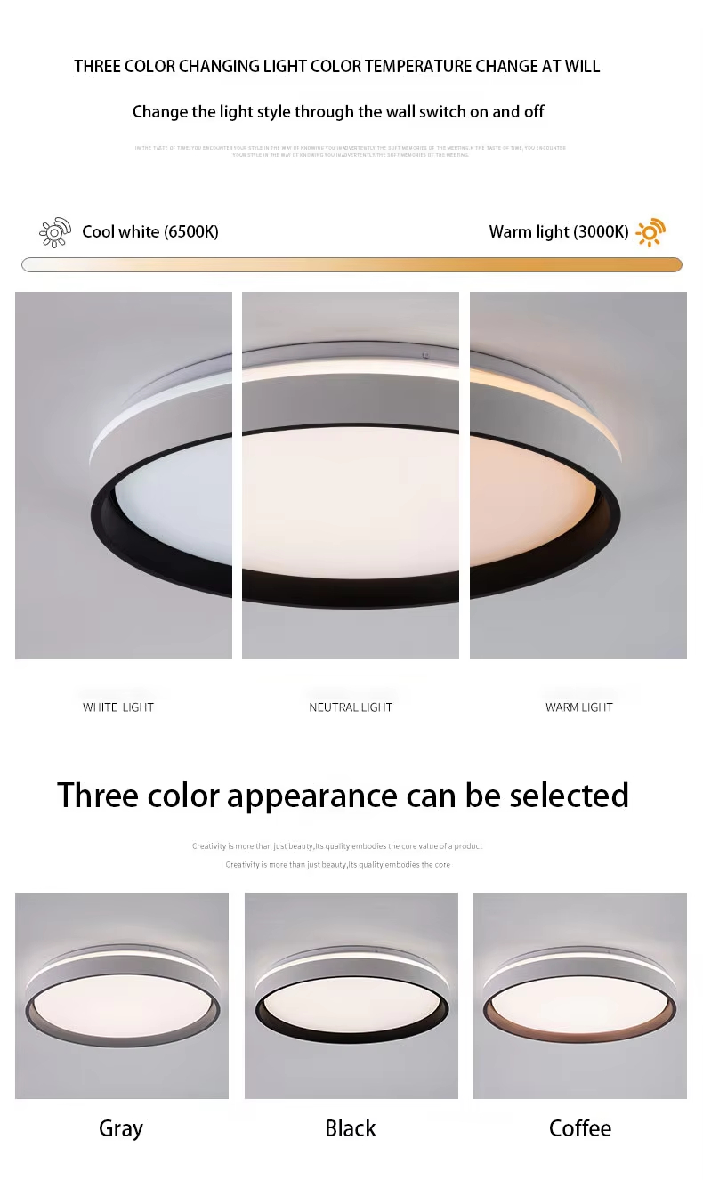 Full Spectrum Eye Care LED Ceiling Light Minimalist Modern Bedroom Lamp 3CCT Lighting Wholesale 7