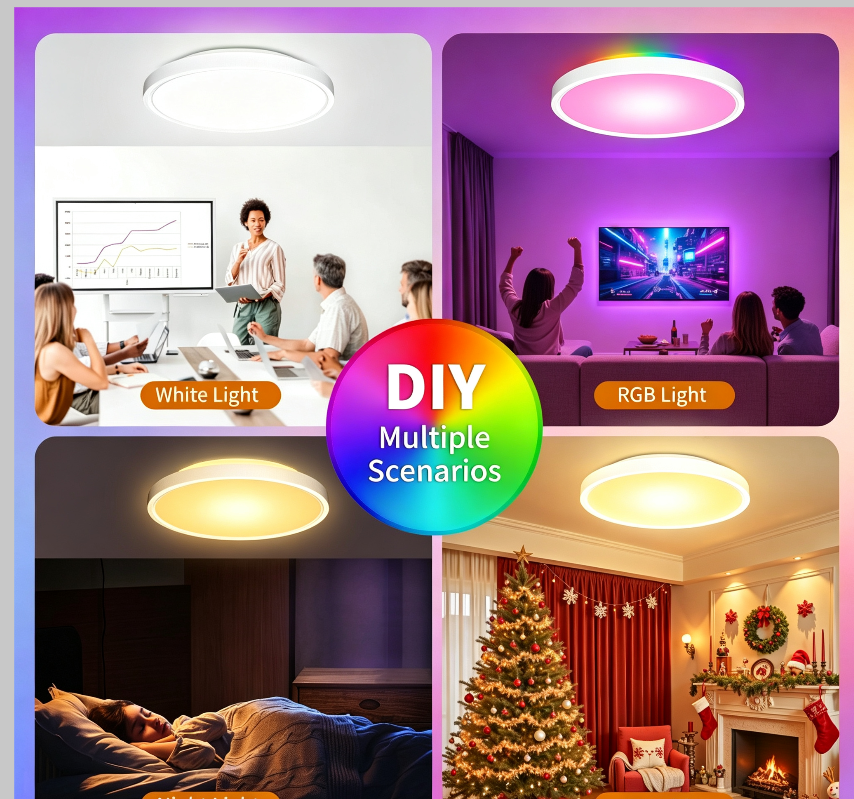 Smart WiFi LED Ceiling Light Wholesale – Dual-Side RGB Glow App & Remote Control 30W Dimmable 6