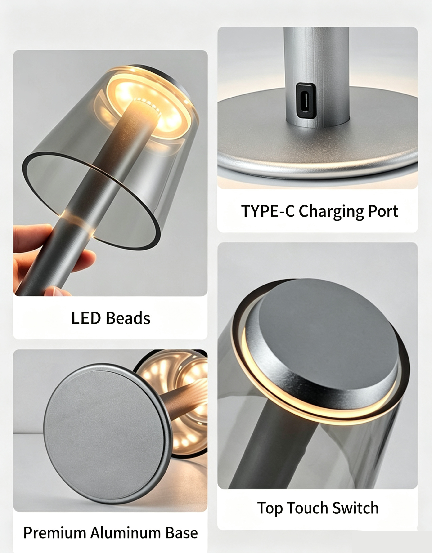 Aluminum Rechargeable Desk Lamp - USB 3-CCT Night Light for Bedroom, Restaurant, Bar - Low MOQ Wholesale 7