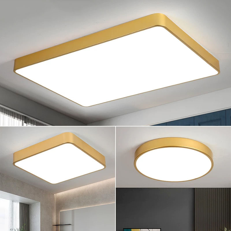 Gold LED Ceiling Light wholesale round square and rectangle sizes tri-color dimmable remote control 110V/220V available 5