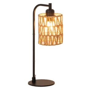 Rattan Bedside Table Lamp black metal base bedroom
