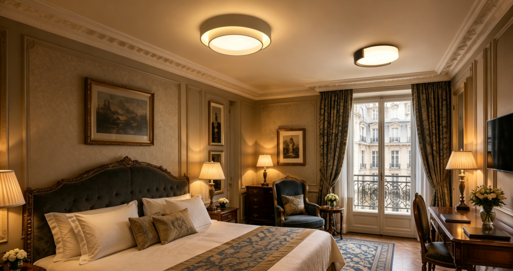 LED retrofit lighting listed buildings heritage hotel ceiling