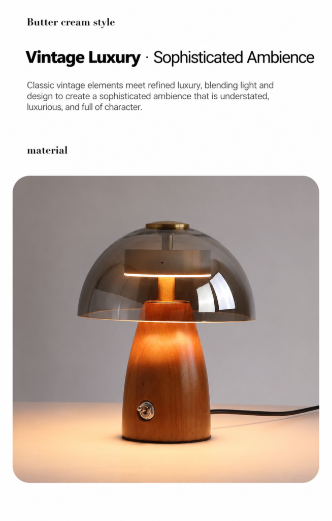 Wood Glass Table Lamp Wholesale Eye-Care Walnut 5W 5