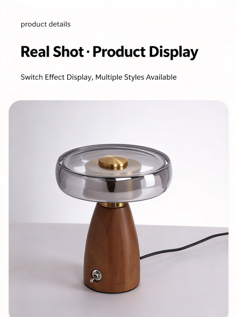 Wood Glass Table Lamp Wholesale Eye-Care Walnut 5W 6