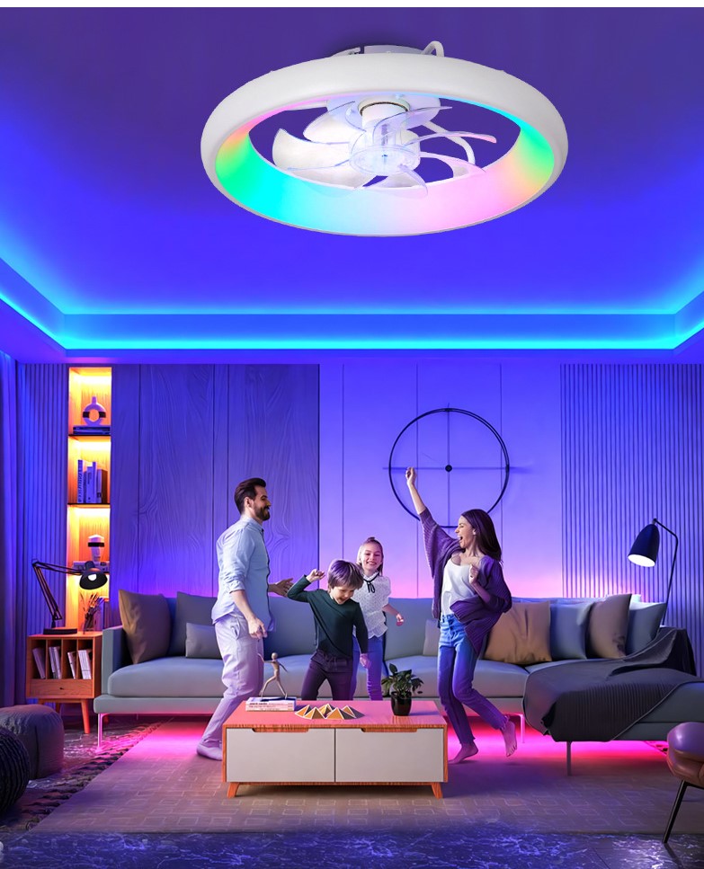 Acrylic Blade RGB Ceiling Fan Light rainbow transparent blades